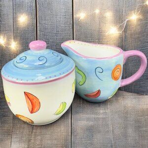 Dansk Ratatouille Creamer And Sugar Bowl Set Ceramic Hand Painted Multicolored